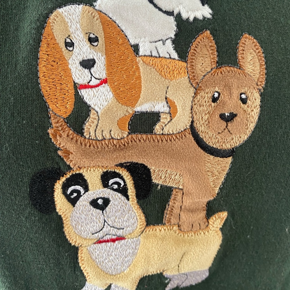 Vtg Green Embroidered Stacked Dog Design Crewneck Sweatshirt Granny Cottage Cozy - Picture 6 of 8